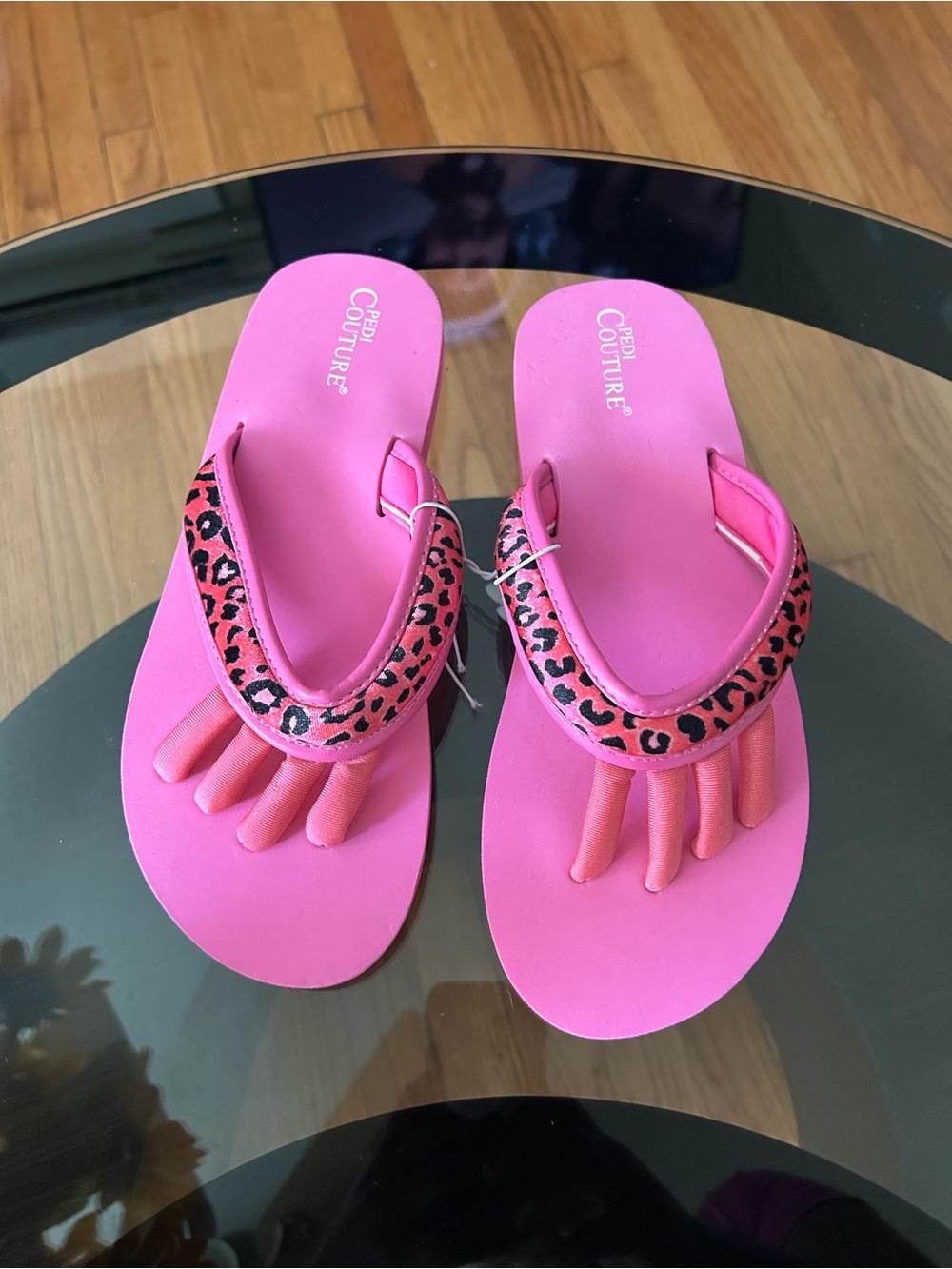 Bright Pink Leopard-Trim Toe-Separator Sandals